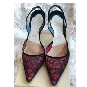 Christian Louboutin Red Mesh Lace Slingback EU42